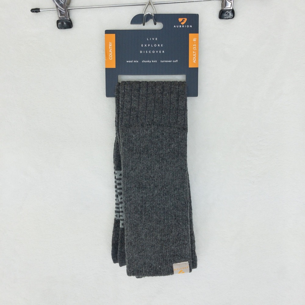 Aubrion Boot Socks Adult Size 3.5-8 Dark Grey Cottonwood Wool Mix Chunky Knit